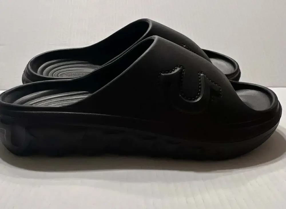 True Religion Black Molded Slides Sandal Shoes Size 10 NEW
